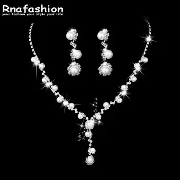 

RNAFASHION White Color Wedding Jewelry Sets Bridal Necklace Earring Chrystal Pearl Ellegant for Woman Gift Jewellery