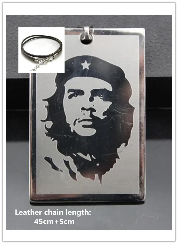 Leather chain Крутой Мальчик Мужчины Эрнесто Че Гевара из нержавеющей стали Тег Кулон ожерелье панк-рок лазерное покрытие кожа бусины цепь ювелирные изделия подарок W - Окраска металла: Leather chain