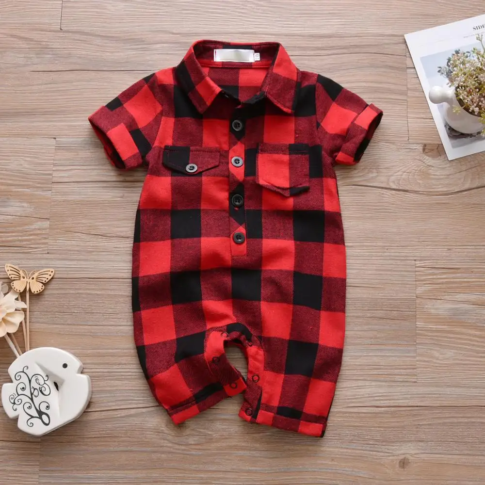 

Summer Baby Boy Girl Red Plaid Romper Newborn Short Sleeve One-pieces Jumpsuit Infant Baby Clothes Toddler Clothing