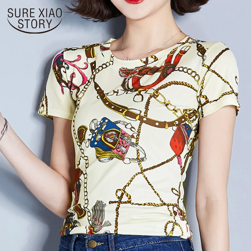 short sleeve shirt women plus size  women tshirt  womens clothing  t shirt  Print O-Neck  shirts women 2019 women shirts 3783 50