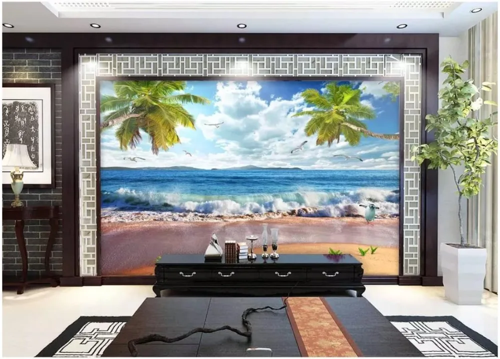 На заказ фото обои 3d настенные фрески обои пляж серфинг морской пейзаж дерево Фреска ТВ фон обои для стен