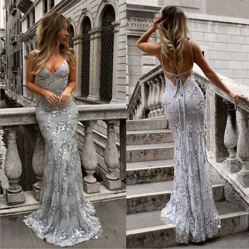 

2019 sexy long white Dress V-neck Glitter party dress for women vintage night dresses clothes maxi dress sukienki damskie