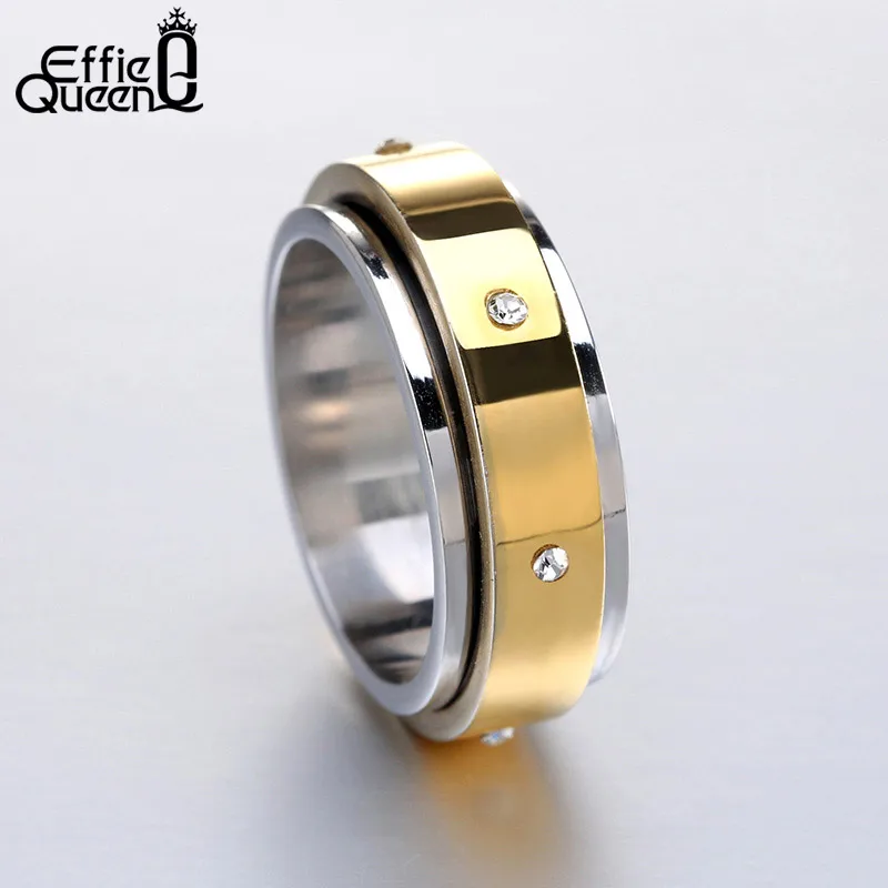 

Effie Queen Rotatable Men Rings Jewelry With AAA Cubic Zircon High Quality Stainless Steel Gold-color Finger Ring Gift DGTR08