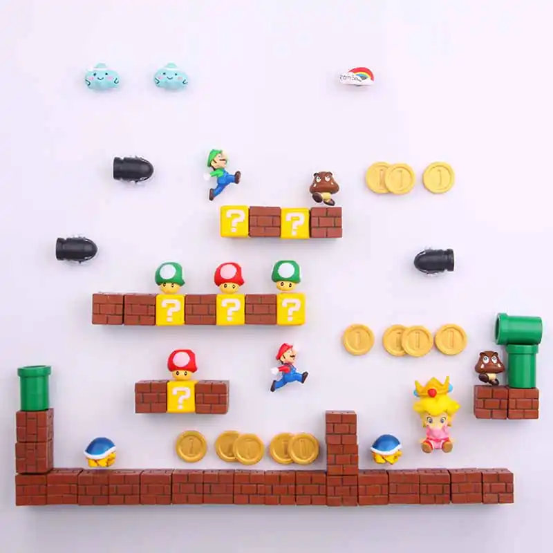 63 pces 3d super mario bros. Geladeira ímãs geladeira mensagem adesivo luigi meninas meninos crianças estudante brinquedos presente de aniversário