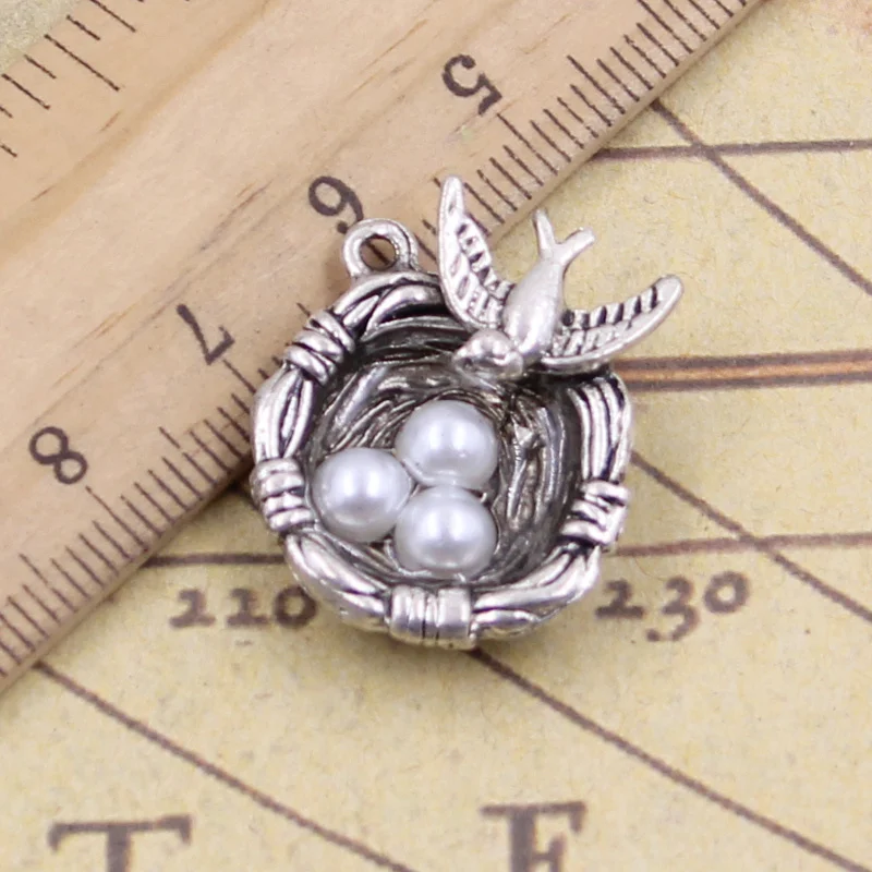 

3pcs/lot Charms swallow bird's nest eggs 24x19x8mm Antique Silver Pendants Making DIY Handmade Tibetan Finding Jewelry