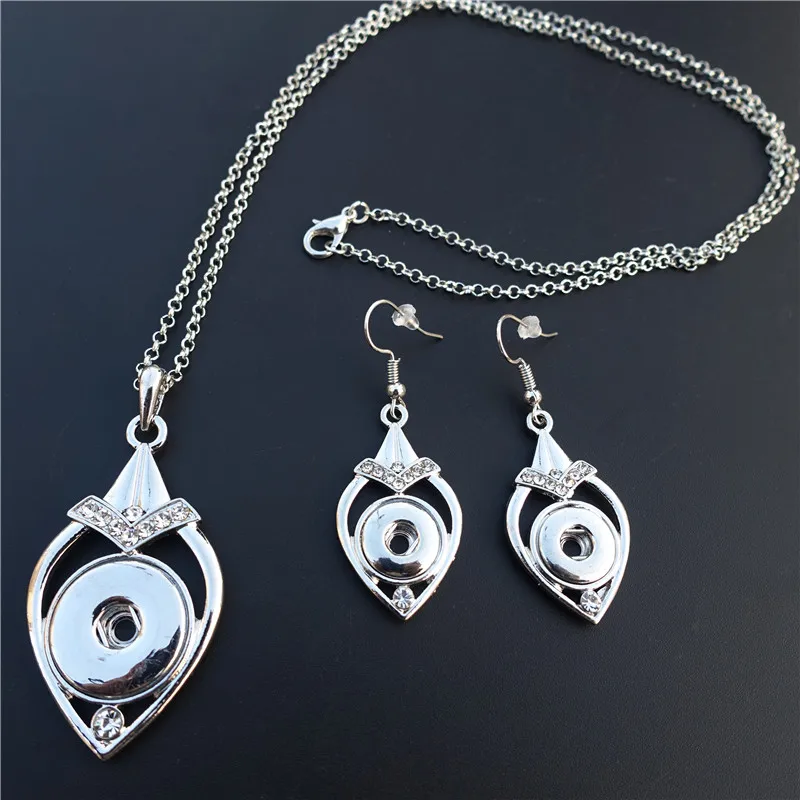 

Fashion Crystal Rhinestone Heart Metal 18mm Snap Buttons Necklace 12mm Snap Buttons Earrings Jewelry Set