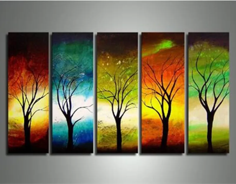 

Large 5 Panel Wall Painting Color Trees Landscape Pictures Hand-painted Modern Abstract Oil Paintings on Canvas Home Decor Arts