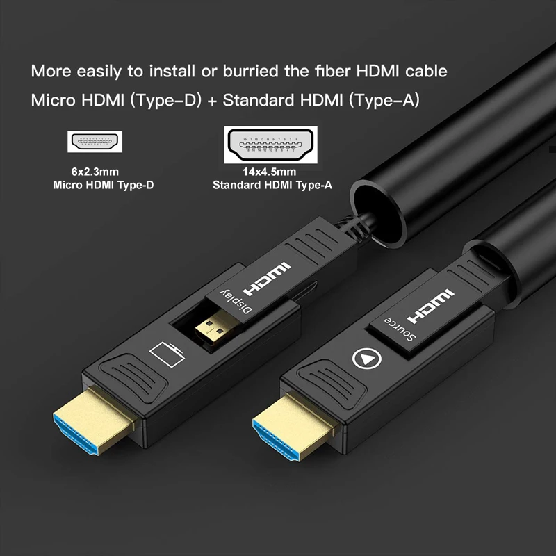 Съемный HDMI2.0 волоконно-оптический кабель, Micro HDMI Тип D+ тип A, 18 Гбит/с 4 к 60 Гц HDCP2.2 3D HDMI 10 м 15 м 20 м 30 м 40 м 50 м 100 м