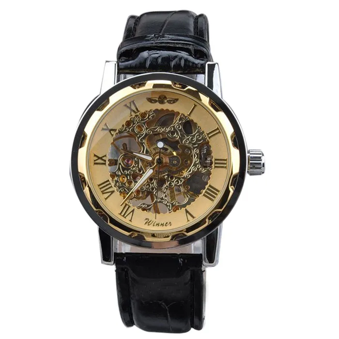 2017 New Sport Watch Men Luxury Gold Dial Skeleton Hand Wind font b Mechanical b font