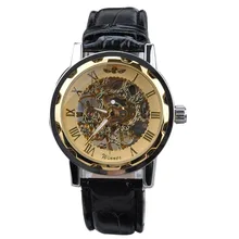 2017 New Sport Watch Men Luxury Gold Dial Skeleton Hand Wind font b Mechanical b font