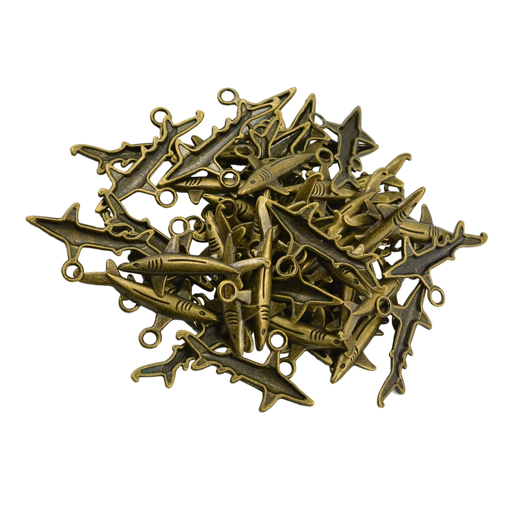 50pcs Antique Bronze Played Shark Charms Mini Pendants for Ancient, jewelry making,craft,cards,vintage,pendant,key rings