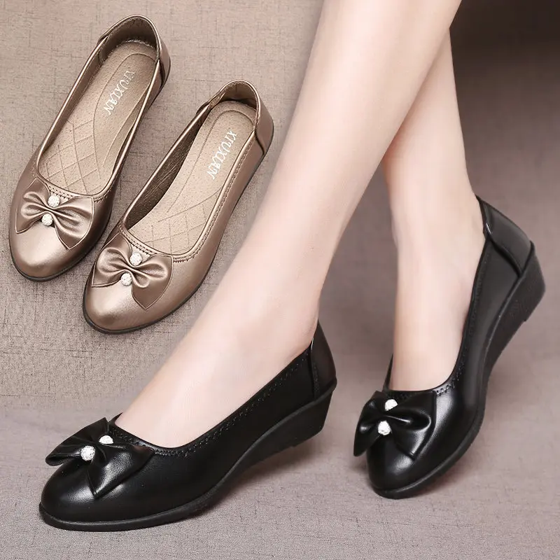 Semelles Bowtie Chaussure Compensées Lacets Sans Printemps rouge mère Noir vert Femmes Bateau Bas Talons Habillées Mujer Confortable Zapatos Chaussures Grand 7100 kaki À qxvPIvt7