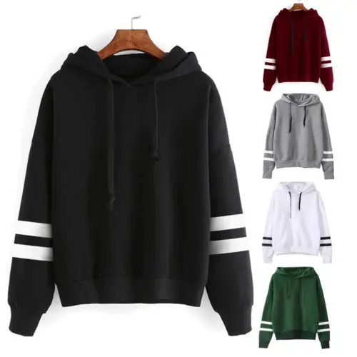 

arrival Womens Striped Long Sleeve Solid Hooded Hoodie Sweatshirt Jumper Hooded Warm Pullover Tops