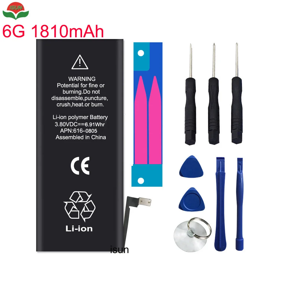 

ISUN original quality 0 cycle mobile battery for iPhone battery 6 6G 1810mAh 3.82V battery replacement with free repair tools