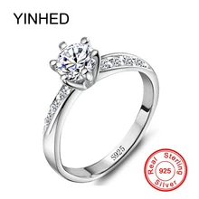 YINHED Real Solid 925 Sterling Silver Rings Set 6mm 1 Carat CZ Diamant Zircon Stone Engagement Wedding Rings for Women ZR048