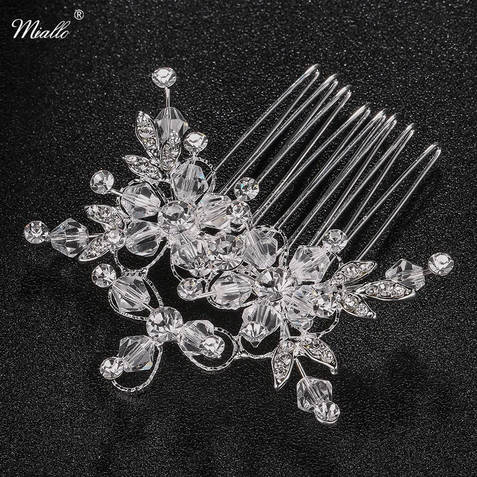 Wedding Hair Comb Leaf Decorative Hair Clips Clear Austrian Crystal