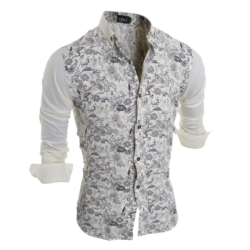 

2016 Western fashion design men's casual shirts flower print novelty patchwork long sleeve young man shirt Slim fit free ship