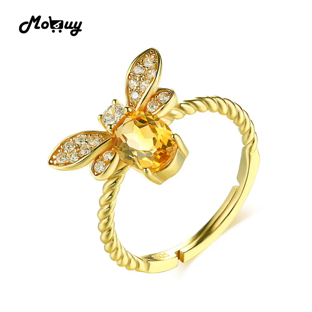 

MoBuy MBRI019 Lovely Bee Natural Gemstone Citrine Ring 925 Sterling Silver 14K Gold Plated Adjustable Fine Jewelry For Women