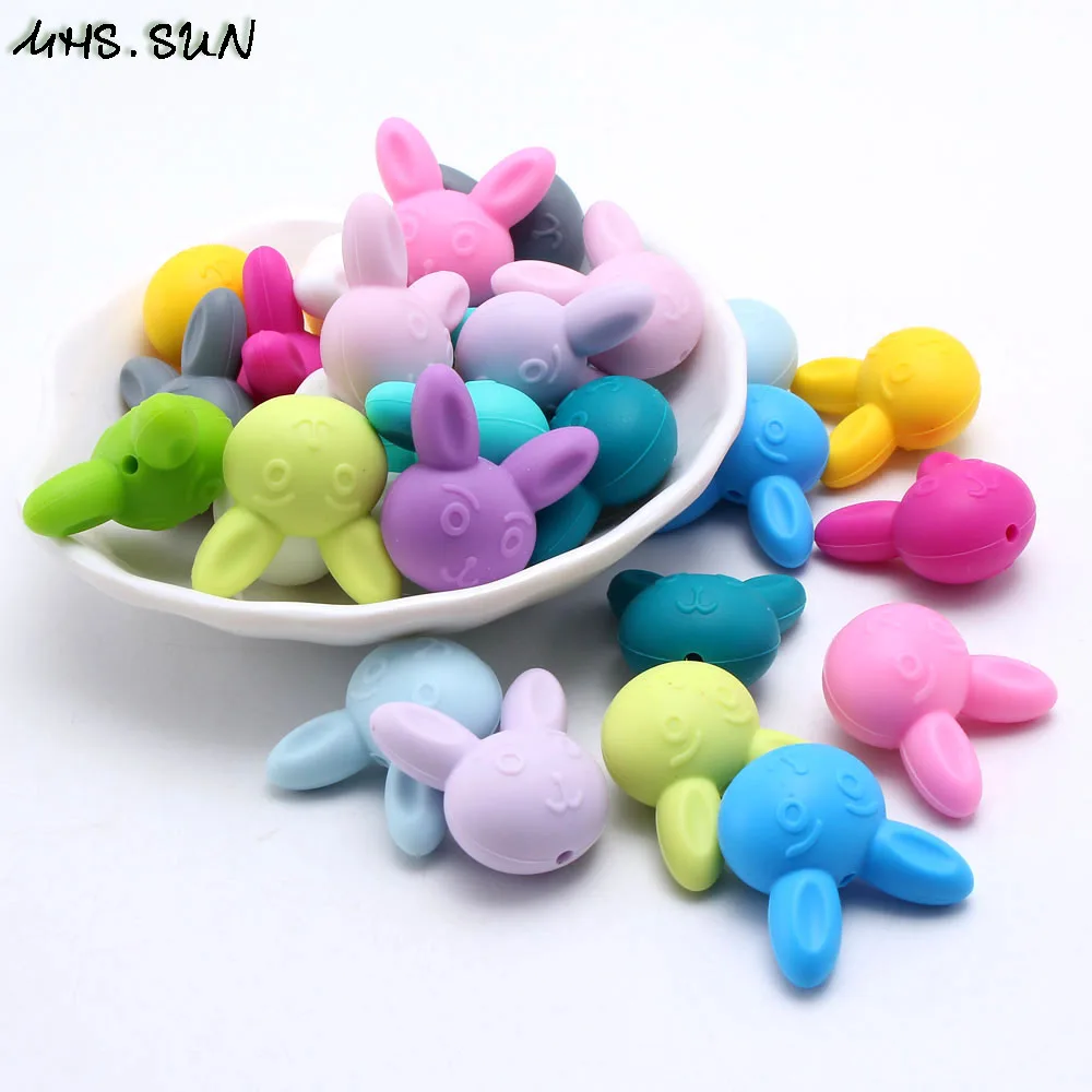 MHS.SUN 40pcs/lot Rabbit Baby Silicone Beads Animal Teething Chewing