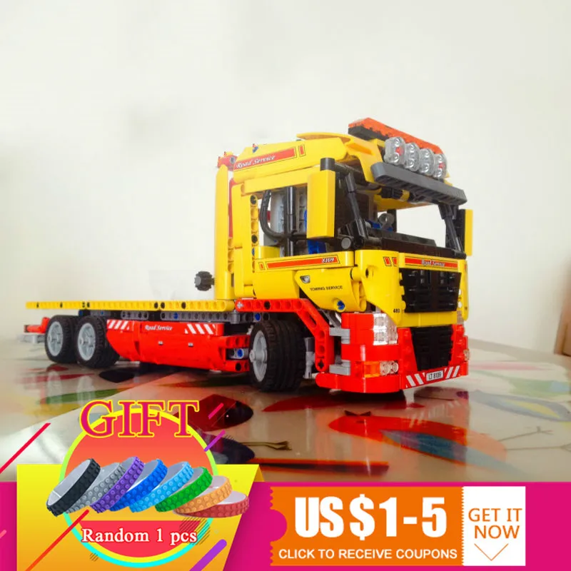 

20021 1143pcs Technical Series Flatbed Trailer Car set Model Educational Building blocks Compatible with 8109 Gift toys
