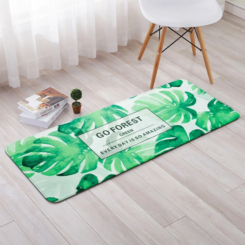 Simple Green Floor Mats Polyester Tropical Plants Leaves Printed