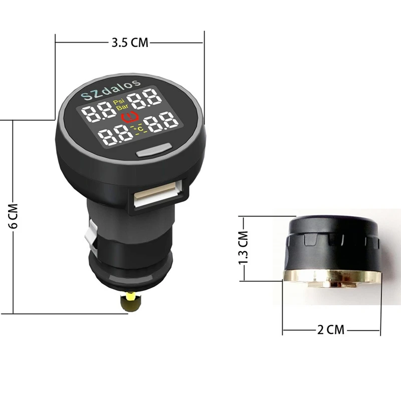 TP200 TPMS Автомобильная Беспроводная система контроля давления в шинах+ 4 мини-датчика сигаретного контроля давления в шинах