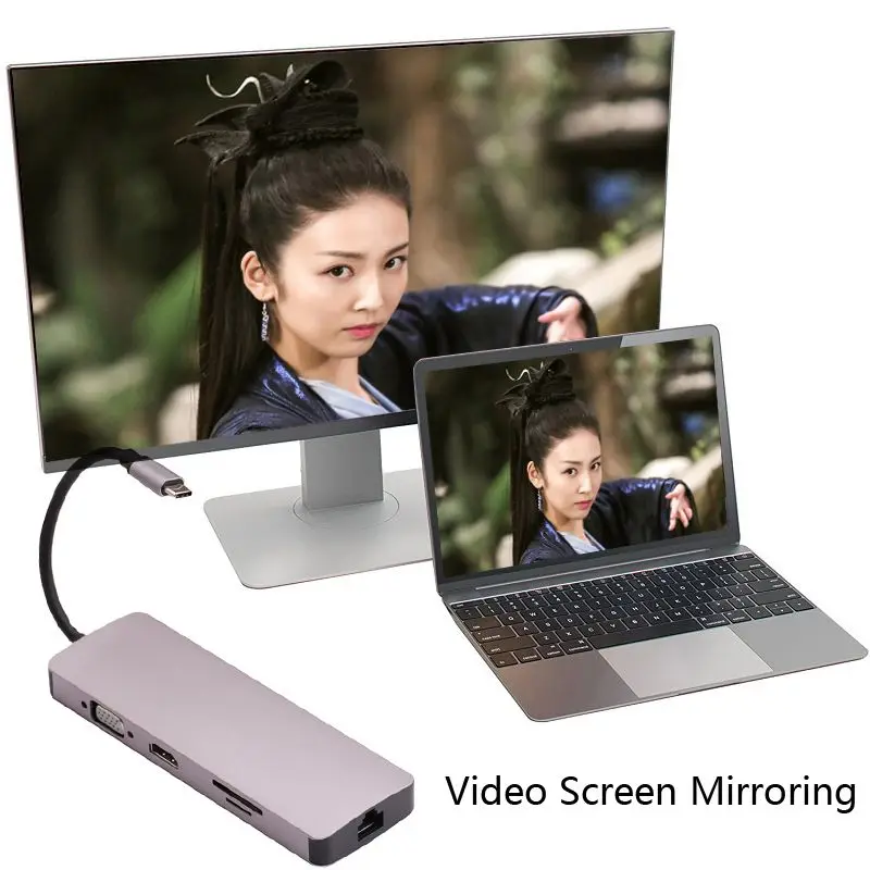 9 в 1 Тип C для питания 4K видео Hdmi Tv Vga 1000 Мбит/с гигабитный Ethernet Lan кабель адаптер 3 Usb