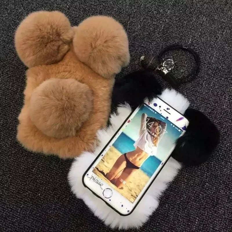 Роскошный чехол из настоящей кроличьей шерсти для Iphone 5S, 5, 6, 6 S, 6 S plus, кроличья шерсть, милая панда, зимние теплые пушистые волосы