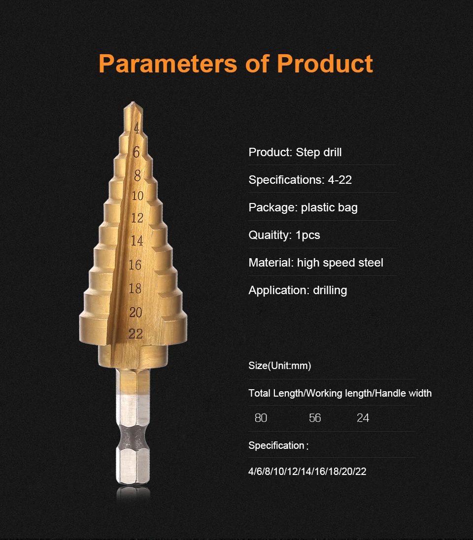 JelBo HSS ступенчатое сверло 4-22 мм набор инструментов для сверления металла мини-корончатое сверло шестигранное титановое ступенчатое конусное сверло с деревянным отверстием электроинструменты