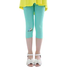 2016 Baby Girls Leggings Children Kids Summer Clothes Candy Color Cropped Lovely Embroidery Birds Pencil Pants Bottoming Pants