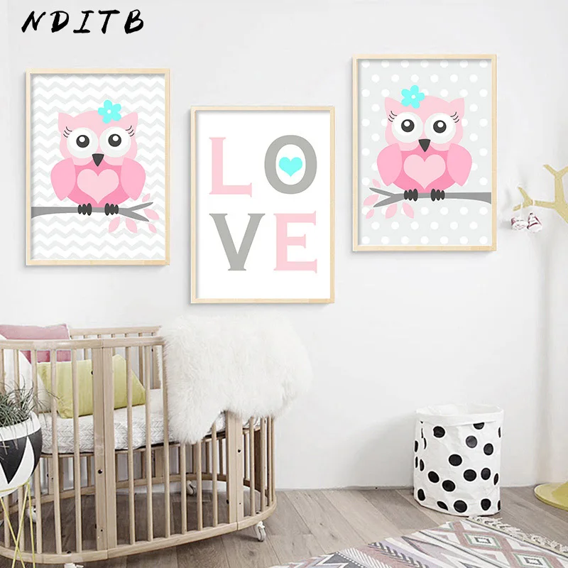 

NDITB Baby Girl Nursery Wall Art Canvas Poster Print Cartoon Woodland Animal Painting Decorative Picture Nordic Kids Room Decor