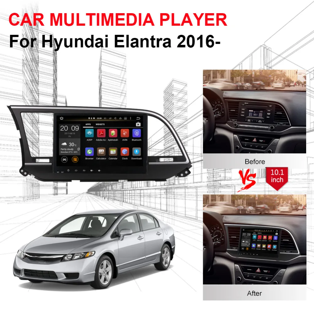 Top 10.1 Inch Android Octa Core 4GB RAM IPS Screen Car GPS Navigation with Bluetooth For Hyundai Elantra 2016- Car Radio Stereo Wifi 3