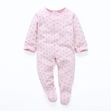 Пижама с лапками для маленьких девочек, с принтом в горошек, на пуговицах, спереди, для маленьких девочек, розовая хлопковая одежда для сна и игр, для детей 0-6 месяцев