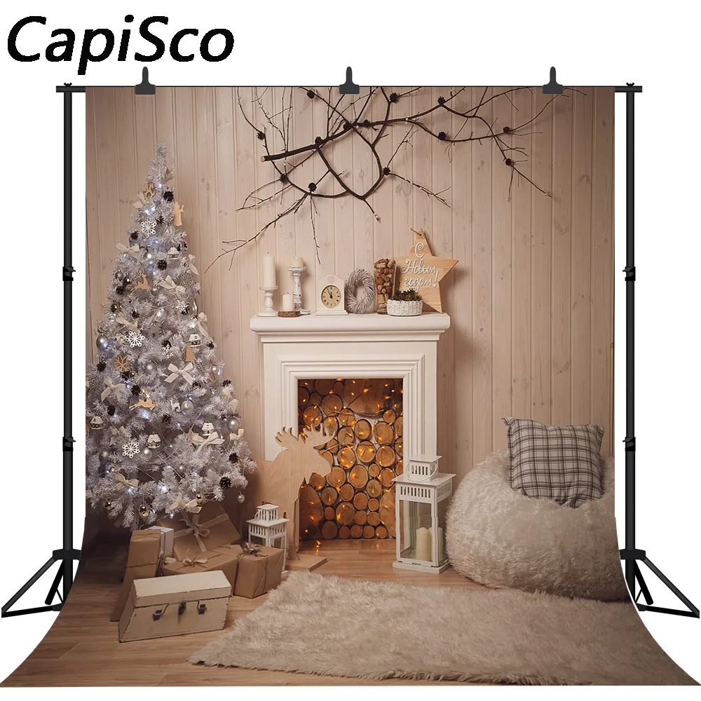 

Capisco Christmas Tree Fireplace Photography Backgrounds Vinyl Seamless New Year Home Decoration Backdrops Prop For Photo Studio