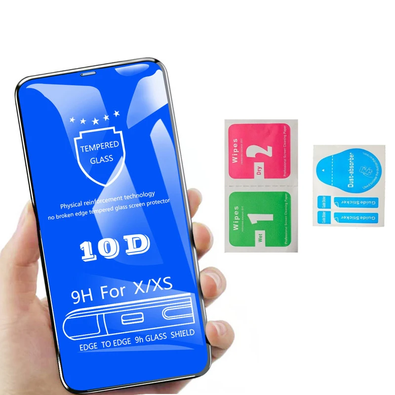 

100pcs DHL 10D Protective Glass for iphone 11 Pro MAX XS Max XR 10D Tempered Glass for iPhone X XS 8 7 6 Plus Screen Protector