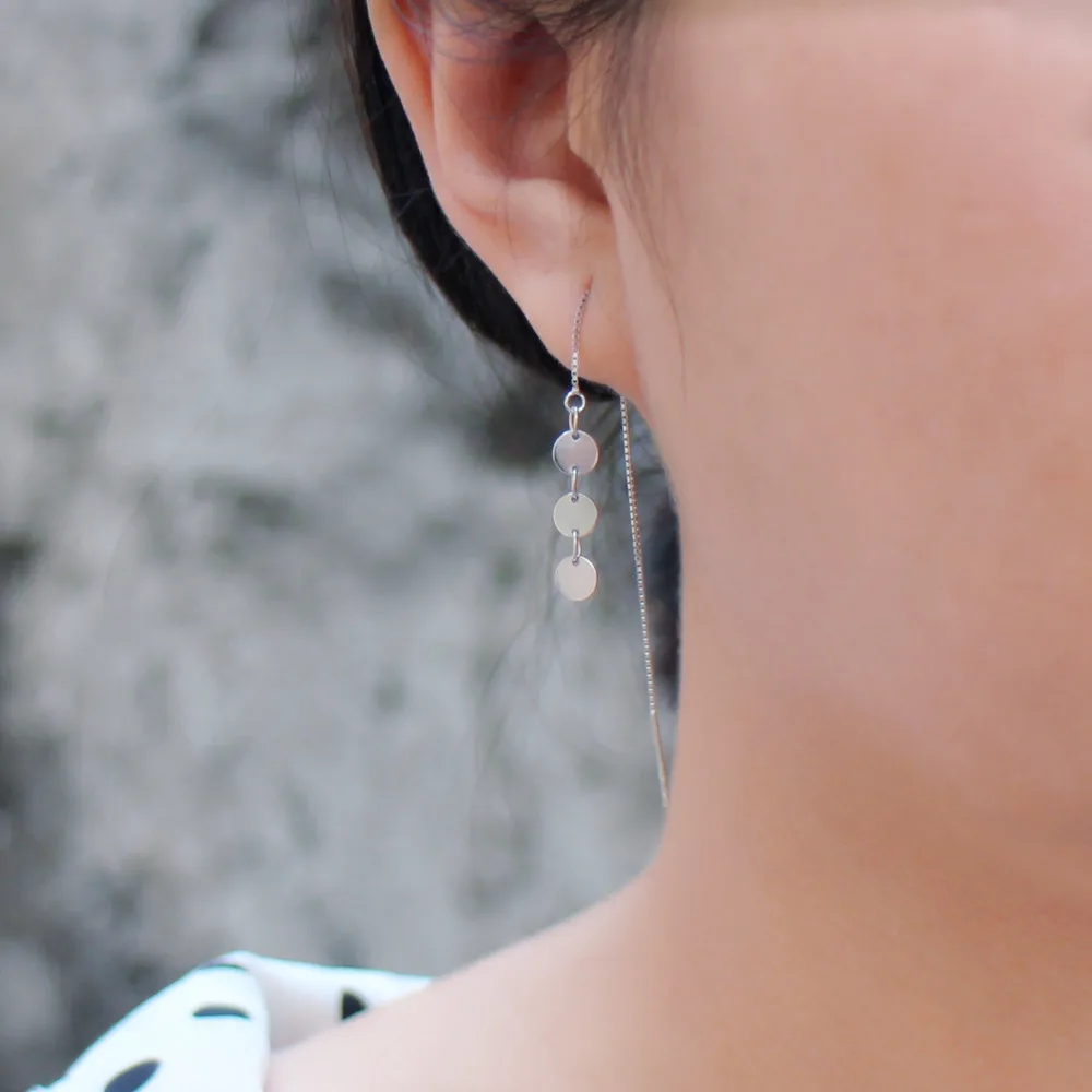 

925 sterling silver earrings simple round long earrings drop earrings sweet round female silver ear jewelry