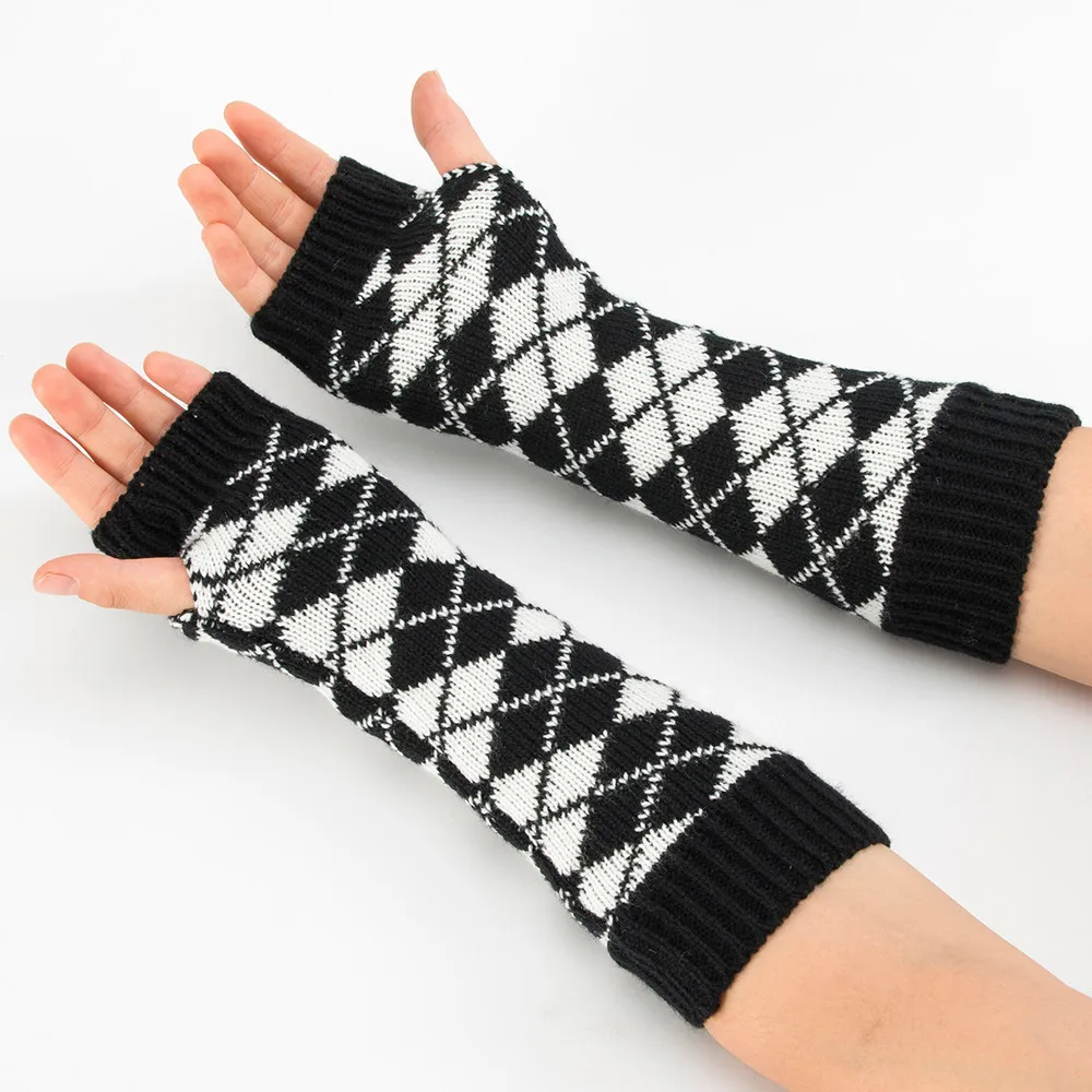 Женские теплые зимние модные перчатки для пальцев ромб вязаные митенки длинные перчатки теплые вязаные без пальцев перчатки 7,9