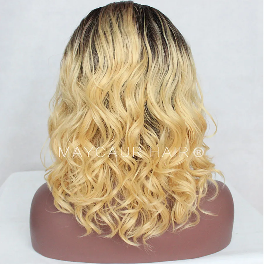 Maycaur Natural Wavy Glueless Synthetic Lace Front Wigs Short Bob Black Blonde Brown Color Lace Wig Natural Hair for Women