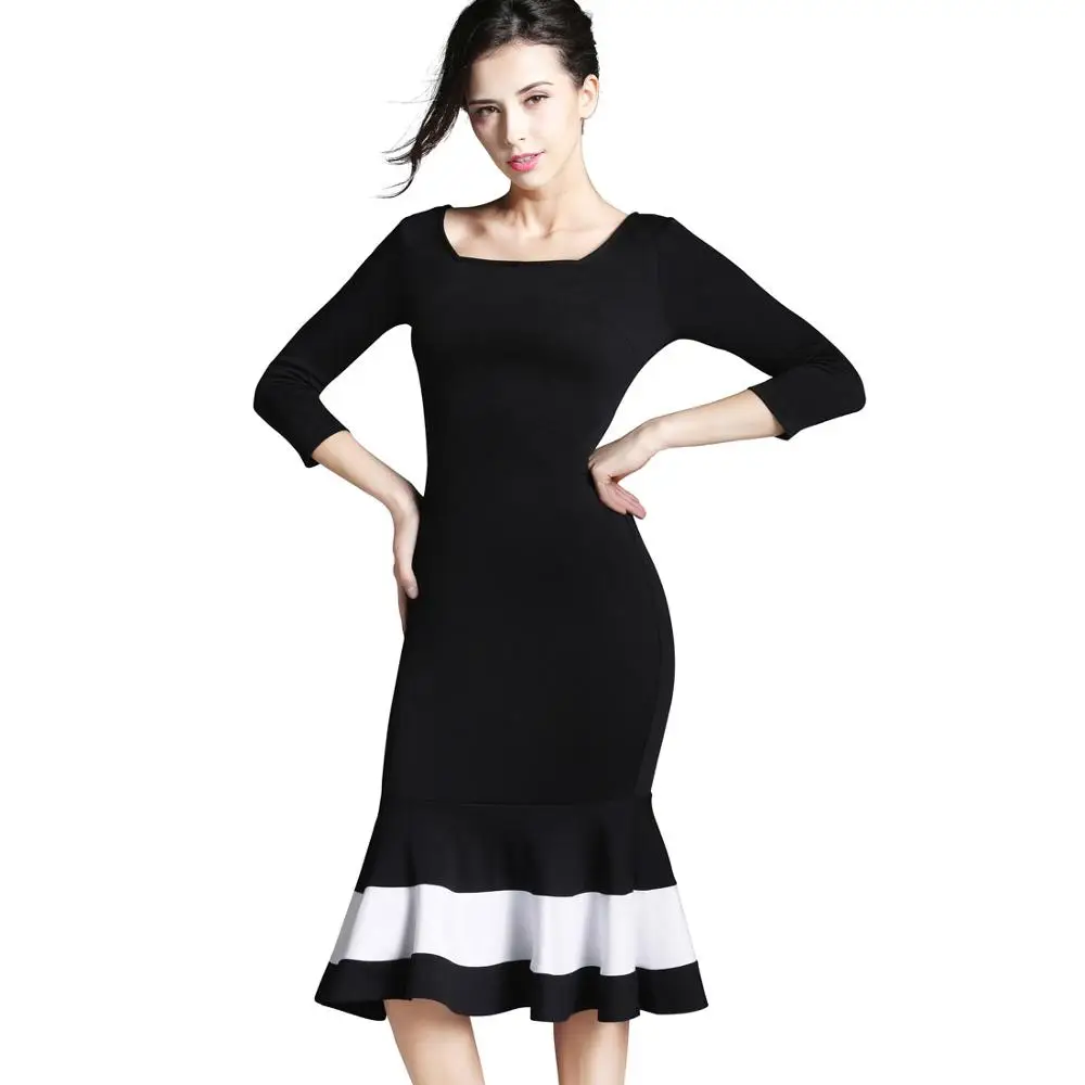 Хорошее-Forever платье для работы в деловом стиле, элегантное офисное платье русалки с рукавом 3/4, женское облегающее черное облегающее женское Формальное тонкое платье B233 - Цвет: black