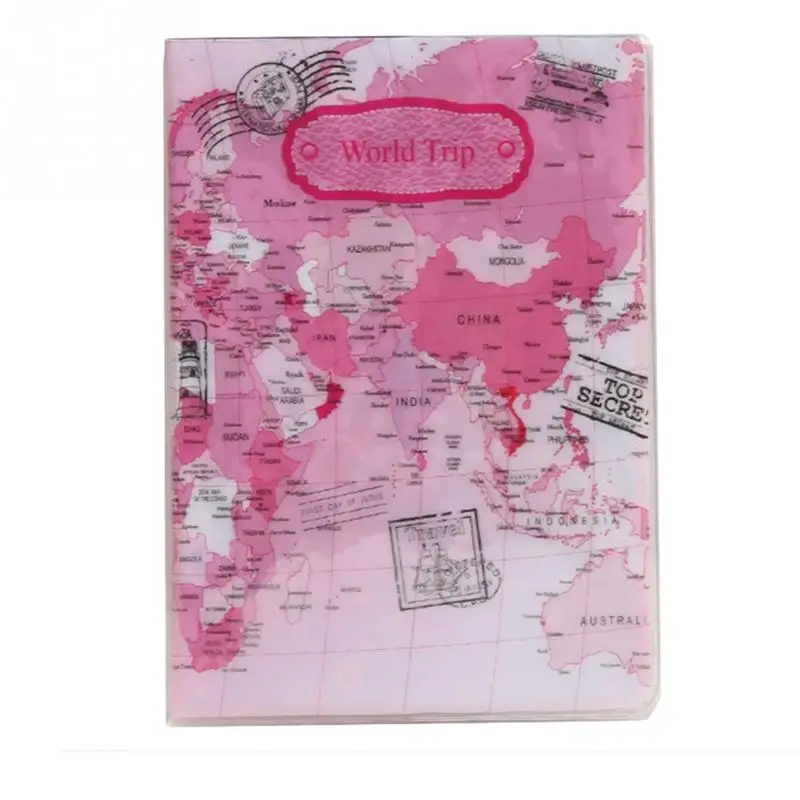 Новинка ПВХ плоская печать карта мира путешествия Обложка для паспорта Дорожный Чехол для карт документов Обложка для паспорта 14*10 см - Цвет: pink