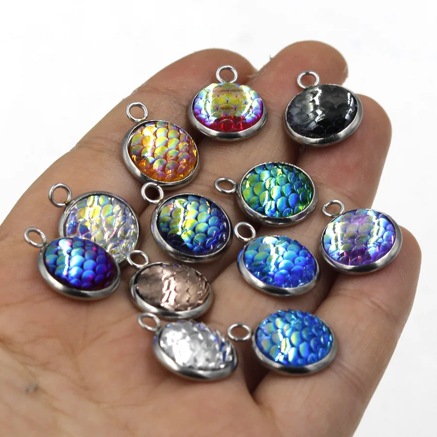 Round Charm Fish Scale Pendants Stainless Steel Findings For Jewelry Making Diy Hand Made Accessories Jewelry Findings