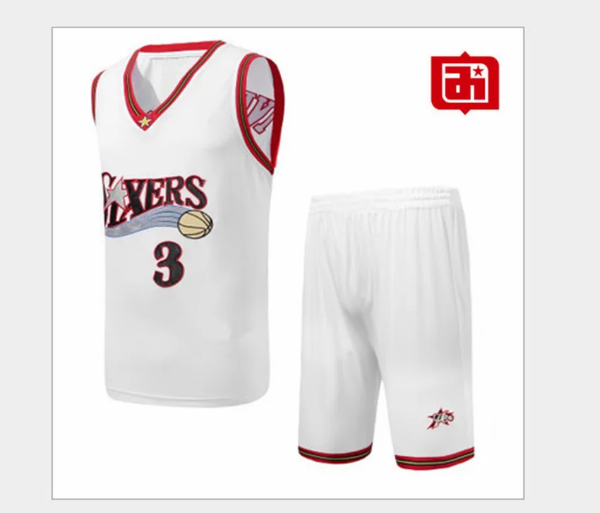 Айверсон 3# Джерси баскетбольный костюм набор винтажная вышивка Молодежная серия №3 баскетбольный костюм черный белый подлинный