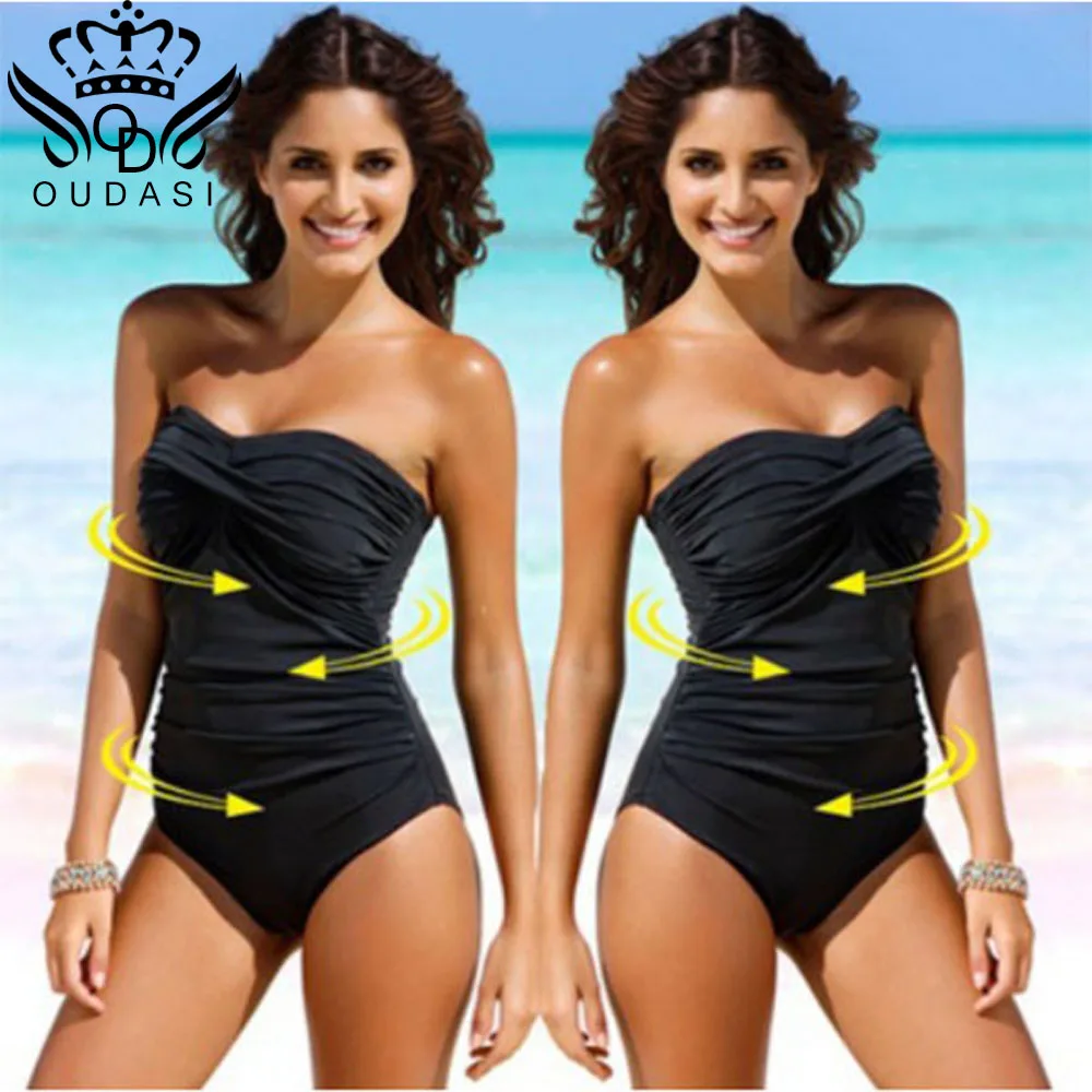 

Black 2018 Sexy One Piece Swimsuit Solid Female Women Shoulder off Swimwear Backless White Brazilian May Bather Monokini XL