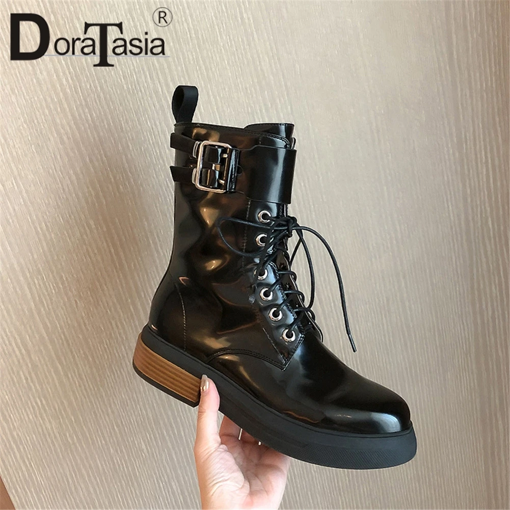 

DORATASIA New Fashion Ladies Chunky Heels Belt Buckle Cross Tie Zip Shoes Woman Casual Party Office Autumn Winter Ankle Boots