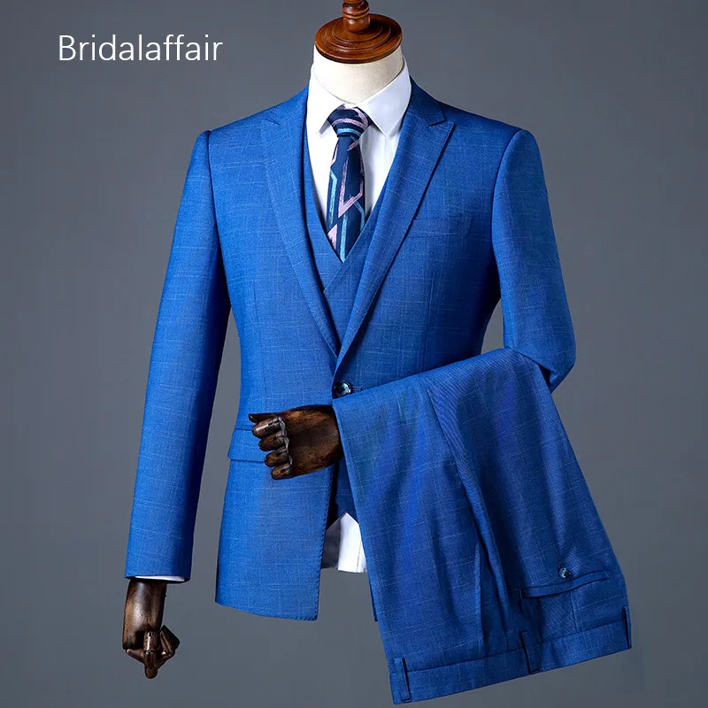 Bridalaffair модный костюм мужские синие свадебные костюмы для мужчин s клетчатый Жених Роскошные смокинги, строгий пиджак брюки жилет 3 шт