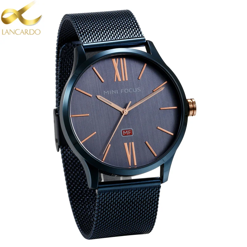 

Lancardo Top Luxury Brand Quartz watch men Simple Japan Quartz-watch Stainless Steel Mesh Strap Clock Relogio Masculino De Luxo