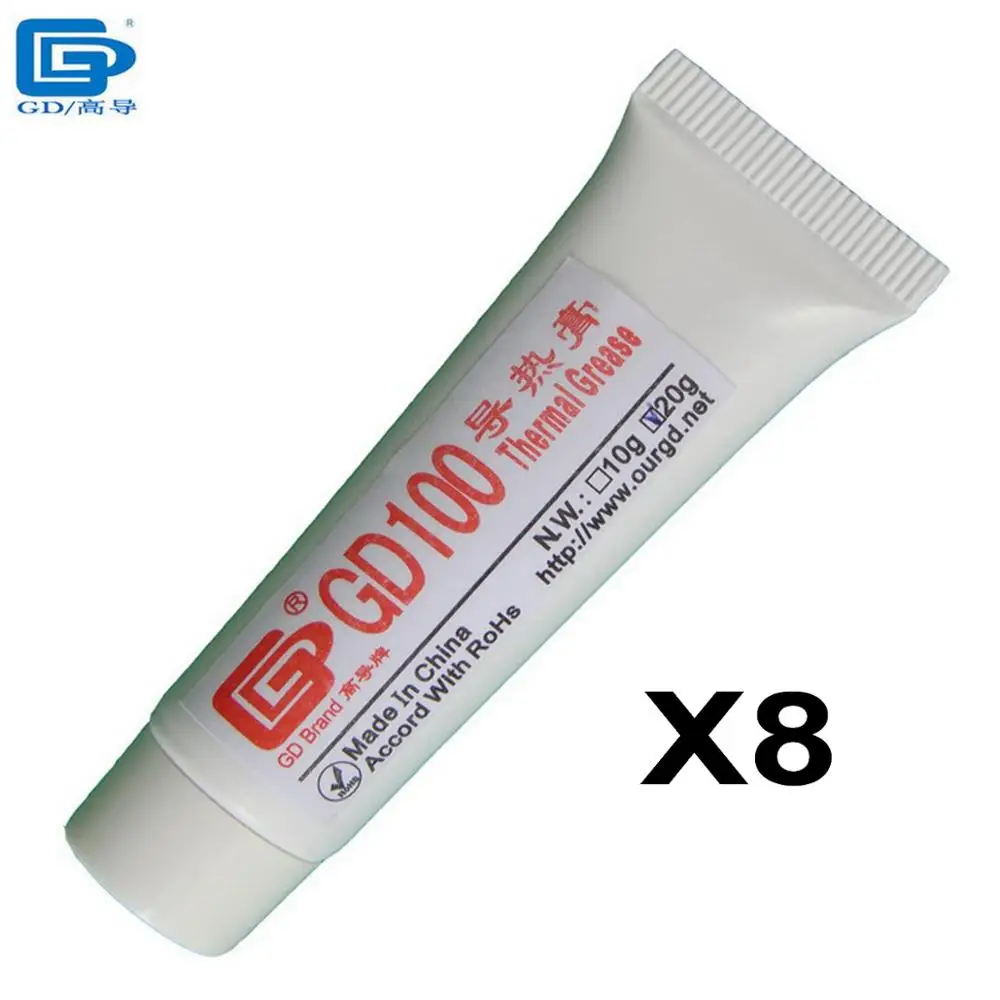 

GD Brand Thermal Conductive Grease Paste Silicone Compound GD100 Heat Sink Plaster Cold 8 Pieces Net Weight 20 Grams White ST20