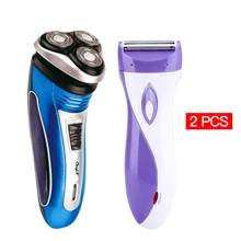 Перезаряжаемая электробритва 3D тройное плавающее лезвие для мужчин триммер для бороды+ моющаяся бритва для женщин бритва бикини удаление волос на теле 42