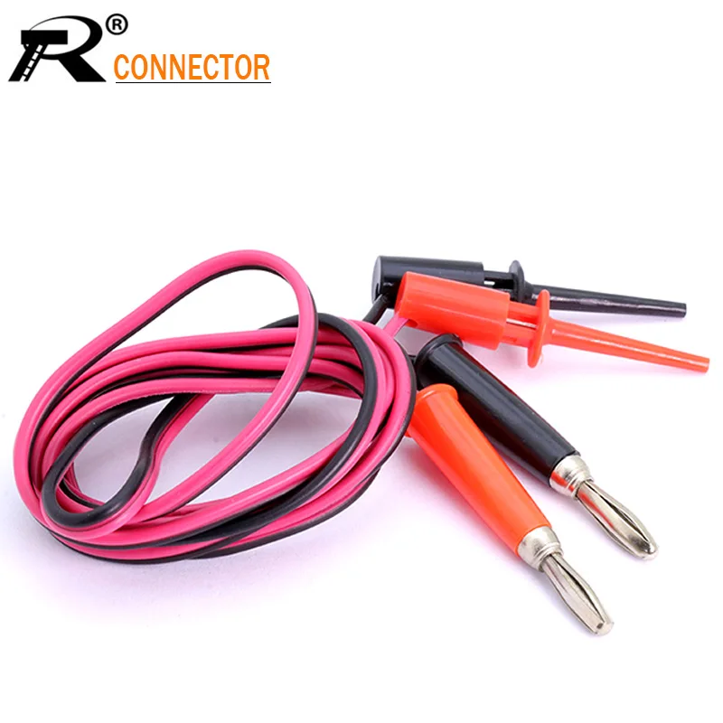 1pc 4mm Banana plug cable to Dual Big Hook Clip Test Probe Cable Leads Alligator clip black&red 1 meter long