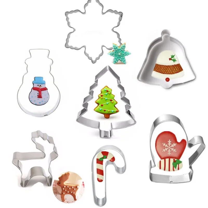 7 pcs Christmas Tree Snowman Snowflake Cookie Cutter Set Stainless Steel Baking Cake Sugarcraft